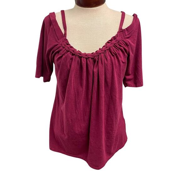 Boston Proper Womens Cold Shoulder Bamboo Top Braid Trim Casual Boho Medium - Picture 1 of 5